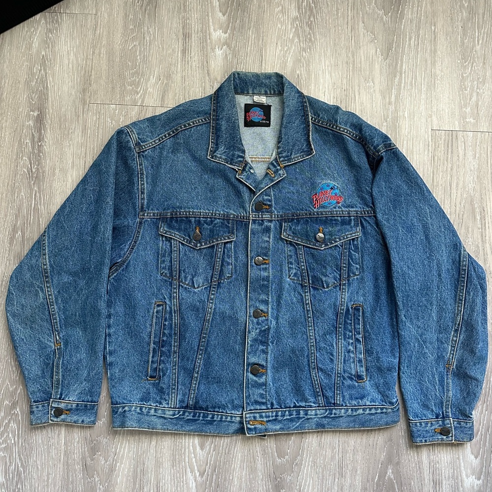 Vintage Planet Hollywood 90s Denim Jacket with Embroidered Logo